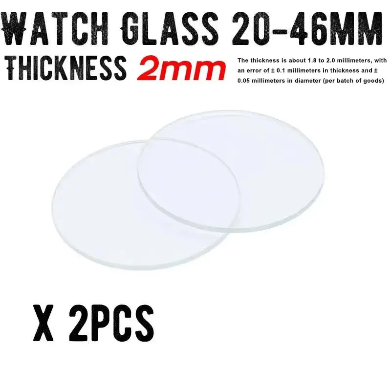 【2PCS】Vidro redondo para relógio com espessura de 2,0 mm, de 20 mm a 46 mm, lente de cristal de substituição para smartwatch, espelho plano, ferramenta de reparo de relógio