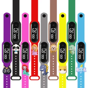Relógio inteligente multicolorido para crianças, meninos e meninas, relógio de pulso digital LED moderno com pulseira de silicone, relógio esportivo infantil à prova d'água