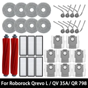 Peças e Acessórios para Roborock Qrevo L / QV 35A / QV 35S / QR 598 / QR 798: Escova Principal, Escova Lateral, Filtro, Mop e Saco de Pó