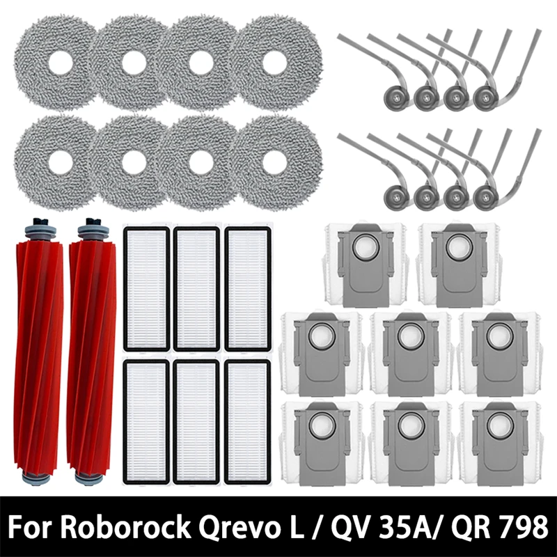 Peças e Acessórios para Roborock Qrevo L / QV 35A / QV 35S / QR 598 / QR 798: Escova Principal, Escova Lateral, Filtro, Mop e Saco de Pó