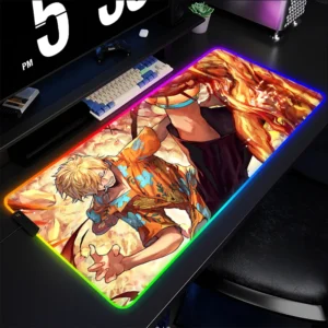 Mousepad RGB Anime One Piece Sanji Profissional para Gamers de E-sports, Tapete de Mesa de Borracha com LED Retroiluminado para Teclado e Mouse
