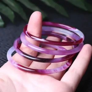 Natural roxo calcedônia mão-esculpida fina pulseira redonda moda boutique jóias feminino roxo ágata beleza pulseira