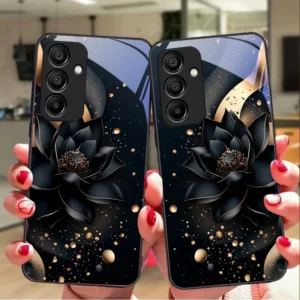 Totem de lótus dourado preto para Samsung A20 30 A22 23 24 25 26 31 32 33 A34 35 42 50 51 52 53 54 55 56 70 71 72 73 capa de telefone de vidro