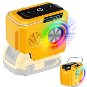 Caixa de Som Portátil para Canteiro de Obras, Compatível com Bateria Dewalt 20V, 10W, Bluetooth Sem Fio com Carregador USB e Cartão TF para Camping e Construção, Alcance de 30m