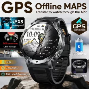 Novo Smartwatch Masculino para Atividades ao Ar Livre 2026 com GPS, Bússola, Lanterna LED, Monitoramento de Saúde, Chamada Bluetooth e Resistência à Água IPX8