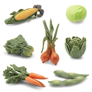 Figuras realistas de modelo de legumes, repolho, cenoura, cebola, espinafre, milho, butterbur, brinquedos educativos de aprendizagem cognitiva de soja