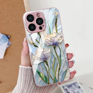 Flor de lótus caso de telefone para iphone 16 pro caso iphone 17 14 13 11 12 15 pro max ar 16e xr xs 8 7 plus se capa de vidro temperado