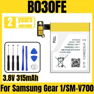 Bateria para relógio inteligente B030FE, adequada para bateria Samsung Gear 1/SM-V700, nova, de grande capacidade, ferramenta gratuita, 3.8V 315mAh