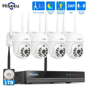 Kit de Sistema de Segurança com Câmera CCTV WiFi Hiseeu 5MP, Conjunto de Gravador NVR 10CH, Câmeras IP Sem Fio para Vigilância Externa
