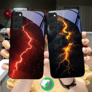 Capa de Celular de Vidro Magsafe com Design Relâmpago Vermelho Misterioso para Samsung S25 S26 S20 Ultra S21 Pro S22 Plus S23 FE S24 Ultra S25 Edge