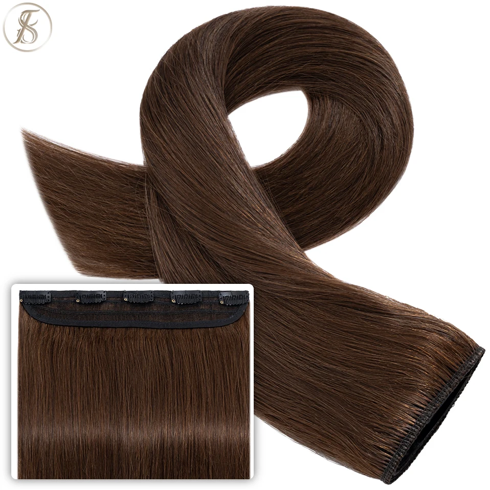 TESS-Grampo natural de cabelo humano em extensões, grampos de cabelo, 3/4 cabeça cheia, extremidade saudável, brasileiro, marrom