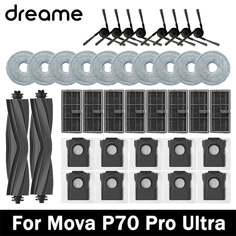 Acessórios de Substituição para Aspirador de Pó Mova P70 Pro Ultra: Escova Principal, Escova Lateral, Filtro HEPA, Panos de Limpeza e Saco de Pó Sobressalente
