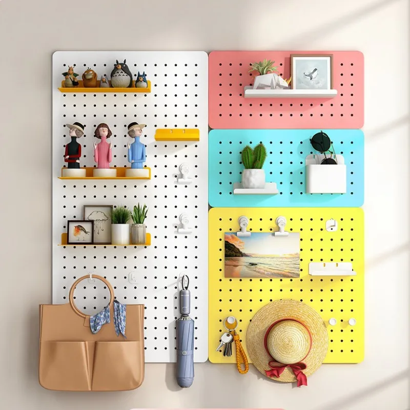 Organizador de Parede Metálico com Ganchos e Prateleiras, Sem Furos, Economia de Espaço, para Entrada, Escritório, Banheiro, Cozinha, Amarelo