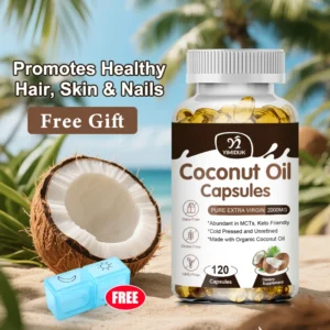 Cápsulas Orgânicas De Óleo De Coco, Promove Cabelo Saudável, Pele e Unhas, Feito com Óleo De Coco