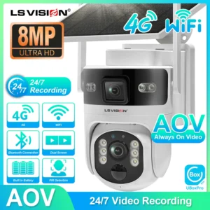 LS VISION Câmera de vigilância externa Wifi Câmeras de segurança 4G 24/7 Gravação AOV + PIR Detecção humana Rastreamento automático UBOX Pro