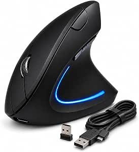 Mouse Vertical Ergonômico Sem Fio Recarregável RGB DPI Ajustável USB 2.4G Compatível com Windows Mac Redução deTensão no Pulso