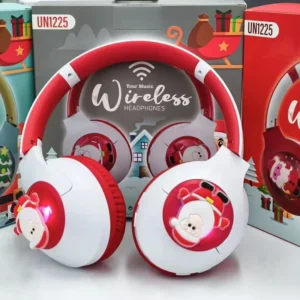 Fones de ouvido Bluetooth de Natal Brinquedo Santa LED Light Up Headset com volume seguro, presente festivo para crianças com modo de música de férias