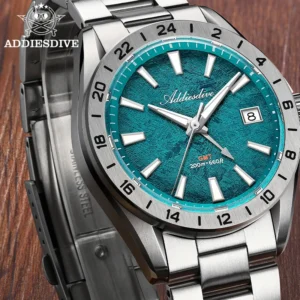 ADDIESDIVE Novos Relógios de Quartzo Masculinos 2026 Luxuosos com Duplo Fuso Horário Relógio Social GMT Safira 200m à Prova D'água BGW9 Luminoso