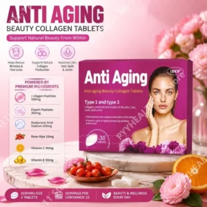 DHOP Comprimidos de Colágeno Hidrolisado Anti-Idade Ajuda a Reduzir Rugas e Linhas Finas com Peptídeos de Colágeno Vitamina C Tipo I e III 30 Unidades