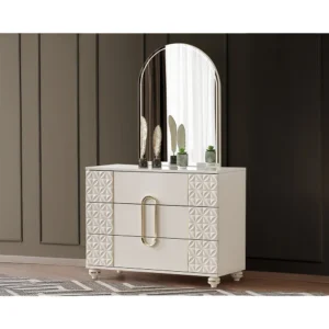 Mesa de Maquiagem com Painel Estampado Polo, 3 Gavetas, Estilosa para Rotina de Beleza, Fabricada na Turquia