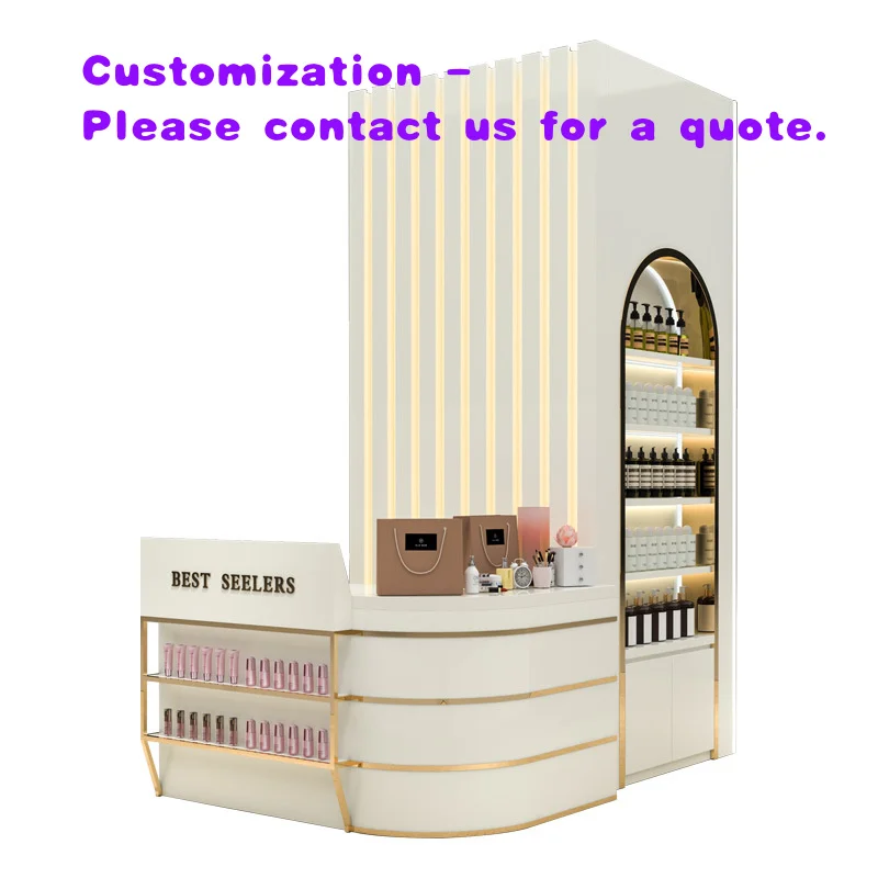 Expositor de Cuidados com a Pele e Maquiagem Personalizado com Iluminação LED, Prateleira de Gondola de Madeira Personalizável para Supermercado/Cosméticos