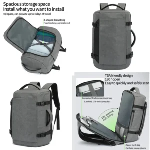 Mochila de Viagem Multifuncional para Mulheres, Impermeável, Grande Capacidade, Separação de Seco e Molhado, Para Deslocamento, Viagem de Negócios, Computador