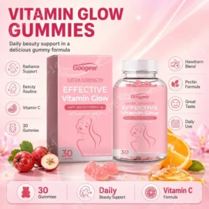 Gomas de Vitamina C Googeer com Extrato de Hawthorn, Suporte Antioxidante para Rotina de Beleza Diária, 30 Gomas