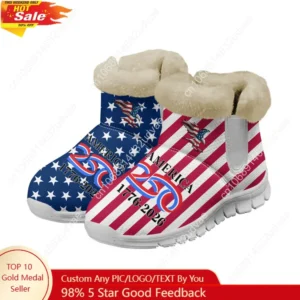 Tênis de Pelúcia Personalizados para o 250º Aniversário da América 1776-2026, Botas Casuais Esportivas para Homens e Mulheres, Mantêm os Pés Quentes, Branco