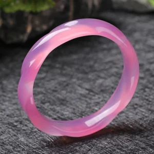Pó natural rosa calcedônia mão-esculpida massa frita torção pulseira moda boutique jóias feminino ágata beleza pulseira presente