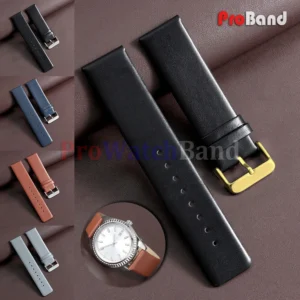 Pulseiras de Relógio de 18mm, 20mm, 22mm em Couro Genuíno Preto, Marrom, Cinza e Azul, Pulseira Universal Macia para Homens e Mulheres com Fivela Dourada para Smartwatch
