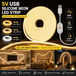 Luz LED USB de Silicone Flexível e Dobrável com 3 Temperaturas de Cor e Brilho Ajustável por Toque para Decoração de Mesa e Quarto