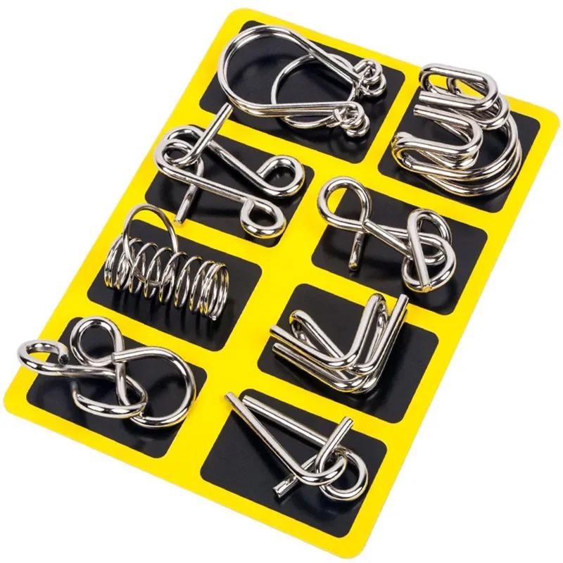 8 pçs/set metal montessori fio enigma iq mente cérebro teaser quebra-cabeças jogo para crianças adultos anti-stress brinquedos educativos