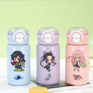 Copo Térmico Demon Slayer 500ml em Aço Inoxidável 316, Copo Isolado para Meninas e Meninos, Garrafa de Água Portátil com Canudo, Presente para Crianças