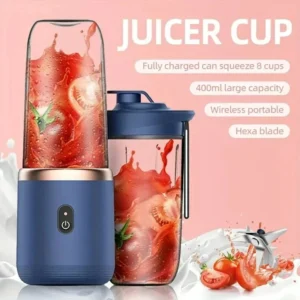 Liquidificador Elétrico Portátil USB com 6 Lâminas, Mini Espremedor de Frutas Sem Fio, Copo para Triturar Gelo, Ferramenta de Cozinha