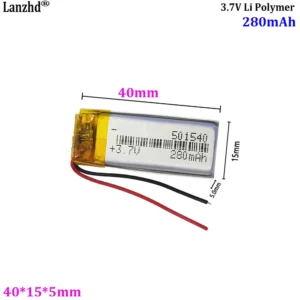501540 3.7v 280mah bateria recarregável de polímero de lítio para robô inteligente dispositivo de beleza luz led produto digital