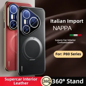 Capa Magnética de Couro para Huawei Pura 80 70 Pro Pro+ Ultra com Suporte Rotativo 360, à Prova de Choque, Capa MagSafe com Película de Lente de Vidro