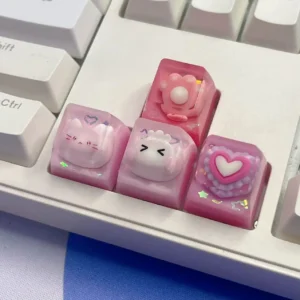 Diy bonito rosa cabeça de gato keycap gato garra jogo teclado mecânico resina transparente glitter esc chave casal presente keycap