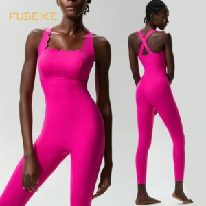 Fubeike pequena onda beleza volta yoga fitness de uma peça feminina plus size apertado super estiramento roupas esportivas correndo colete macacão