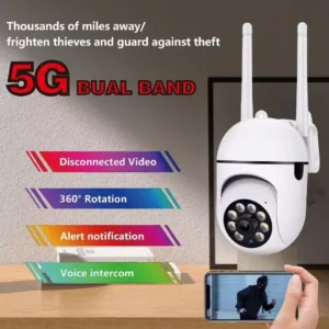 Câmera IP inteligente 5G 1080P HD WiFi, câmera de vigilância com visão noturna colorida, câmera de segurança com zoom digital 4x
