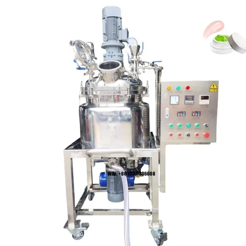 Equipamento de Mistura de Cosméticos de 50 Litros, Homogeneizador de Creme, Máquina de Fazer Loção, Misturador Emulsificador a Vácuo para Laboratório
